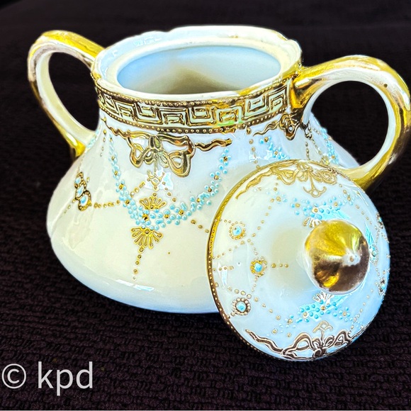 Vintage 3 Pc Sugar & Creamer Mikado Extra Hand Painted, including Gold Beading - Picture 8 of 10